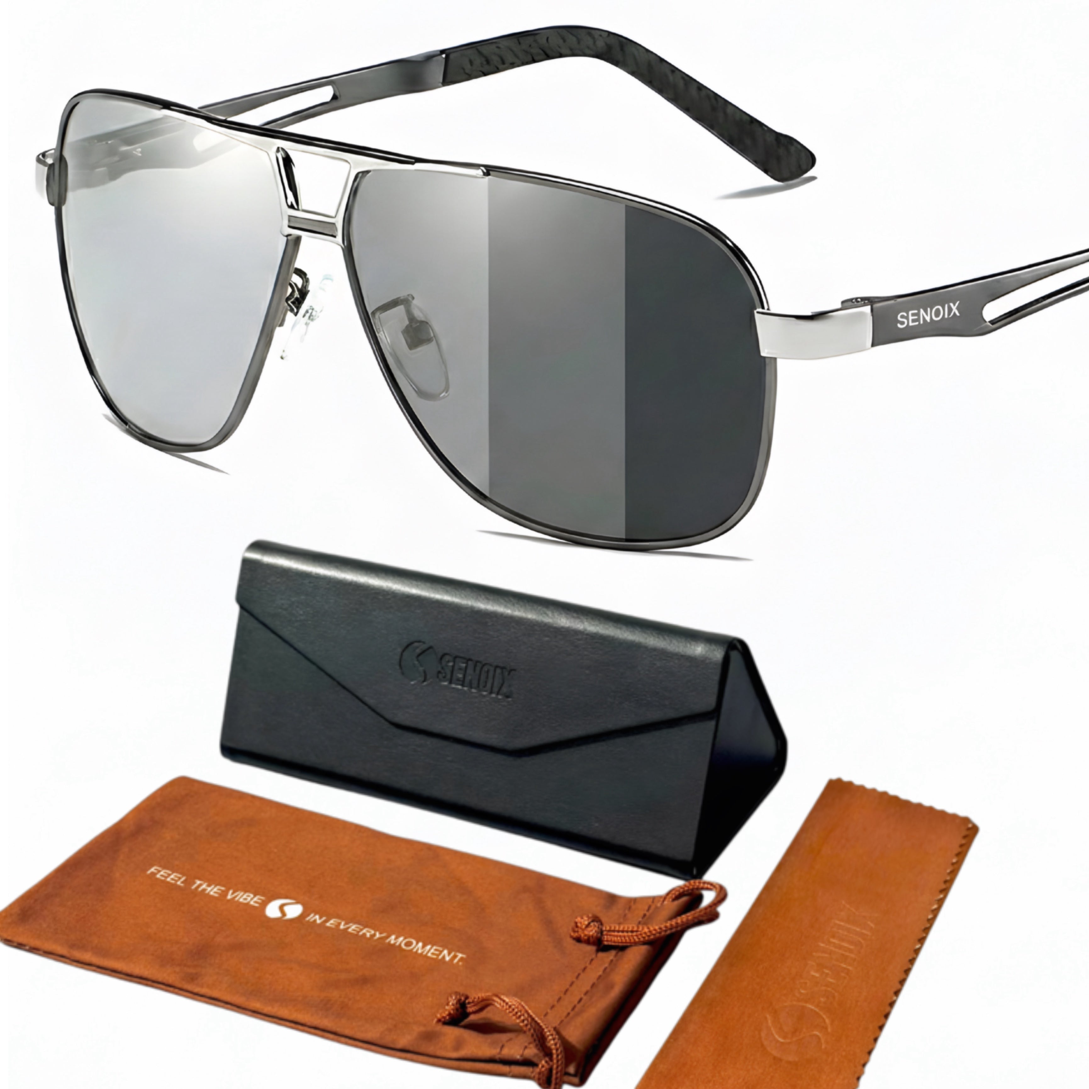 SENOIX Przeciwsłoneczne okulary fotochromowe z polaryzacją Pilotki UV400